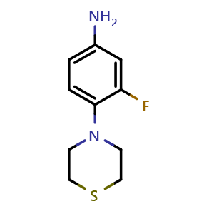 Chemical structure of 3-fluoro-4-thiomorpholinoaniline , CAS 237432-11-0, AChemBlock X206254