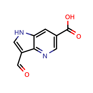 Chemical structure of 3-formyl-1H-pyrrolo[3,2-b]pyridine-6-carboxylic acid , CAS 1190316-06-3, AChemBlock X206261