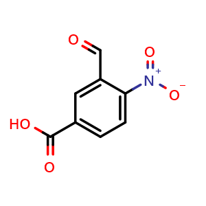 Chemical structure of 3-formyl-4-nitro-benzoic acid , CAS 1092931-93-5, AChemBlock X206262