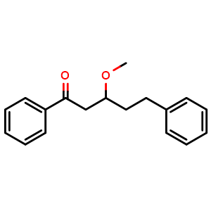 Chemical structure of 3-methoxy-1,5-diphenylpentan-1-one , CAS 51238-86-9, AChemBlock X206299