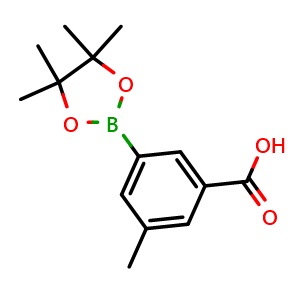 Chemical structure of 3-methyl-5-(4,4,5,5-tetramethyl-1,3,2-dioxaborolan-2-yl)benzoic acid , CAS 1150561-67-3, AChemBlock X206322