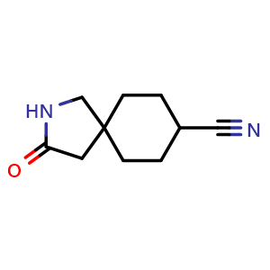 Chemical structure of 3-oxo-2-azaspiro[4.5]decane-8-carbonitrile , CAS 2111314-75-9, AChemBlock X206343