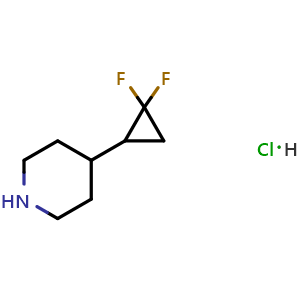 Chemical structure of 4-(2,2-difluorocyclopropyl)piperidine hydrochloride , CAS 2097991-05-2, AChemBlock X206384