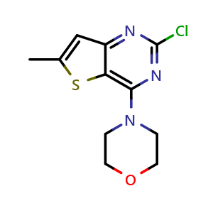 Chemical structure of 4-(2-chloro-6-methylthieno[3,2-d]pyrimidin-4-yl)morpholine , CAS 31895-68-8, AChemBlock X206392