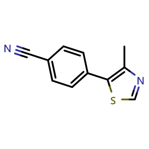 Chemical structure of 4-(4-methyl-5-thiazolyl)benzonitrile , CAS 122957-57-7, AChemBlock X206424