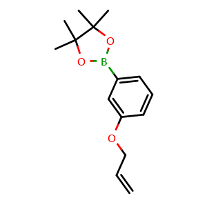 Chemical structure of 4,4,5,5-tetramethyl-2-[3-(prop-2-en-1-yloxy)phenyl]-1,3,2-dioxaborolane , CAS 1424265-66-6, AChemBlock X206492