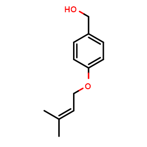 Chemical structure of 4-[(3-methyl-2-buten-1-yl)oxy]benzenemethanol , CAS 34593-47-0, AChemBlock X206539