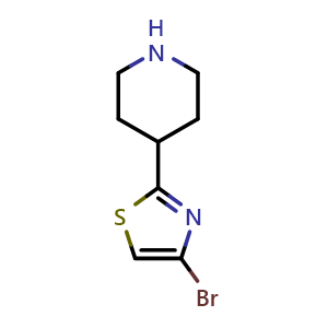 Chemical structure of 4-bromo-2-(piperidin-4-yl)thiazole , CAS 1159815-51-6, AChemBlock X206604