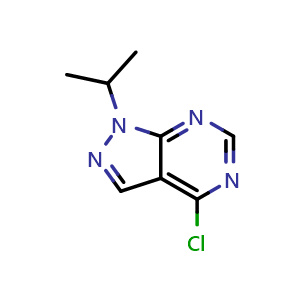 Chemical structure of 4-chloro-1-isopropyl-pyrazolo[3,4-d]pyrimidine , CAS 21254-15-9, AChemBlock X206673