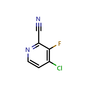 Chemical structure of 4-chloro-3-fluoropicolinonitrile , CAS 1155847-43-0, AChemBlock X206700