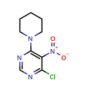 Chemical structure of 4-chloro-5-nitro-6-(piperidin-1-yl)pyrimidine , CAS 25710-23-0, AChemBlock X206710