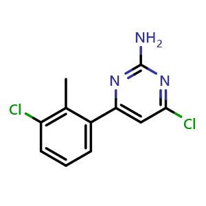 Chemical structure of 4-Chloro-6-(3-chloro-2-methylphenyl)pyrimidin-2-amine , CAS 1612184-10-7, AChemBlock X206711