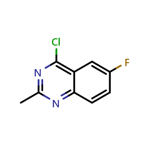 Chemical structure of 4-chloro-6-fluoro-2-methyl-quinazoline , CAS 1044768-44-6, AChemBlock X206715