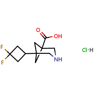 Chemical structure of 5-(3,3-difluorocyclobutyl)-3-azabicyclo[3.1.1]heptane-1-carboxylic acid hydrochloride , AChemBlock X206867