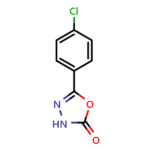 Chemical structure of 5-(4-chlorophenyl)-1,3,4-oxadiazol-2(3H)-one , CAS 1711-61-1, AChemBlock X206875