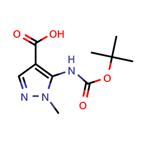 Chemical structure of 5-[[(1,1-Dimethylethoxy)carbonyl]amino]-1-methyl-1H-pyrazole-4-carboxylic acid , CAS 916850-80-1, AChemBlock X206957
