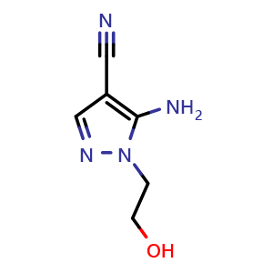 Chemical structure of 5-Amino-4-cyano-1-(2-hydroxyethyl)-pyrazole , CAS 5346-53-2, AChemBlock X206975