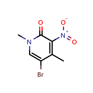 Chemical structure of 5-bromo-1,4-dimethyl-3-nitro-pyridin-2-one , CAS 1446237-40-6, AChemBlock X206991
