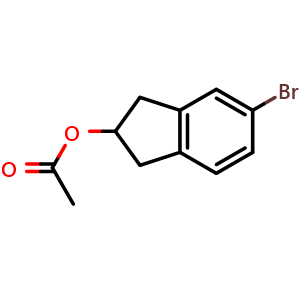 Chemical structure of 5-Bromo-2,3-dihydro-1H-inden-2-yl Acetate , CAS 862135-60-2, AChemBlock X207002