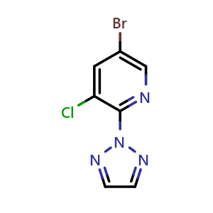 Chemical structure of 5-bromo-3-chloro-2-(2H-1,2,3-triazol-2-yl)pyridine , CAS 1335057-78-7, AChemBlock X207022