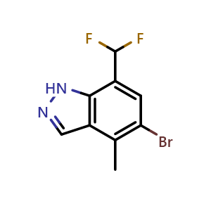 Chemical structure of 5-bromo-7-(difluoromethyl)-4-methyl-1H-indazole , AChemBlock X207049