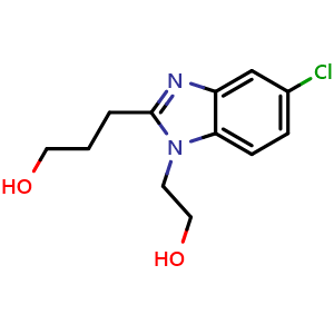 Chemical structure of 5-Chloro-1-(2-hydroxyethyl)-1H-benzimidazole-2-propanol , CAS 1243554-62-2, AChemBlock X207077
