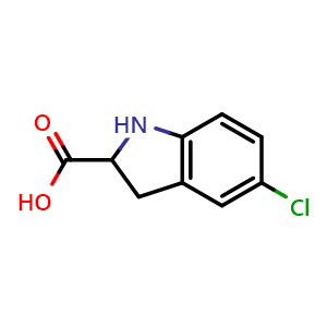 Chemical structure of 5-chloroindoline-2-carboxylic acid , CAS 10241-98-2, AChemBlock X207098