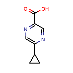 Chemical structure of 5-cyclopropylpyrazine-2-carboxylic acid , CAS 1211537-40-4, AChemBlock X207104