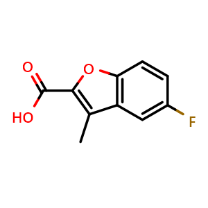 Chemical structure of 5-Fluoro-3-methyl-1-benzofuran-2-carboxylic acid , CAS 81718-76-5, AChemBlock X207123