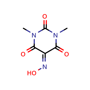 Chemical structure of 5-hydroxyimino-1,3-dimethyl-hexahydropyrimidine-2,4,6-trione , CAS 5417-13-0, AChemBlock X207142