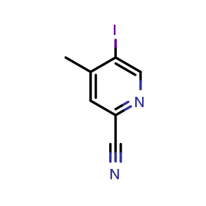 Chemical structure of 5-iodo-4-methylpicolinonitrile , CAS 1801841-46-2, AChemBlock X207144