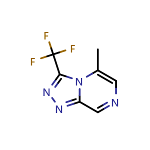 Chemical structure of 5-methyl-3-(trifluoromethyl)-[1,2,4]triazolo[4,3-a]pyrazine , CAS 723286-86-0, AChemBlock X207175