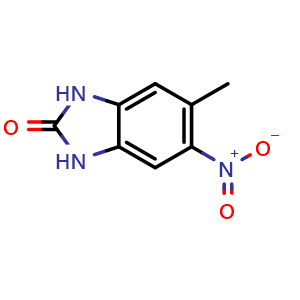 Chemical structure of 5-methyl-6-nitro-1,3-dihydro-2H-benzo[d]imidazol-2-one , CAS 83573-62-0, AChemBlock X207179