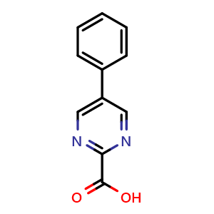 Chemical structure of 5-Phenylpyrimidine-2-carboxylic acid , CAS 85386-20-5, AChemBlock X207204