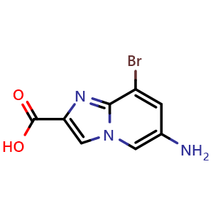 Chemical structure of 6-amino-8-bromo-imidazo[1,2-a]pyridine-2-carboxylic acid , CAS 1781583-22-9, AChemBlock X207263