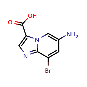 Chemical structure of 6-amino-8-bromo-imidazo[1,2-a]pyridine-3-carboxylic acid , CAS 1783338-36-2, AChemBlock X207265