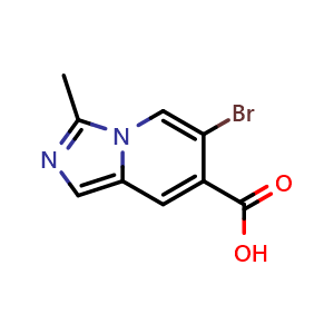 Chemical structure of 6-bromo-3-methyl-imidazo[1,5-a]pyridine-7-carboxylic acid , CAS 1783673-70-0, AChemBlock X207299
