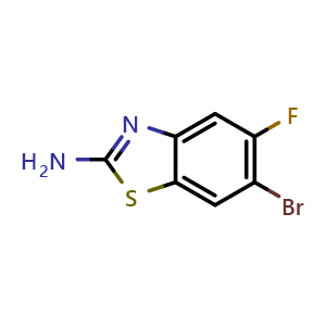Chemical structure of 6-bromo-5-fluoro-1,3-benzothiazol-2-amine , CAS 1022151-32-1, AChemBlock X207311