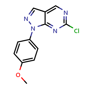 Chemical structure of 6-Chloro-1-(4-methoxyphenyl)-1H-pyrazolo[3,4-d]pyrimidine , CAS 1404437-70-2, AChemBlock X207340