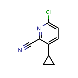 Chemical structure of 6-chloro-3-cyclopropylpicolinonitrile , CAS 2092299-60-8, AChemBlock X207354