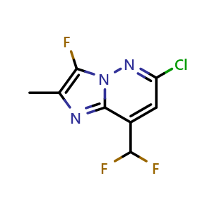 Chemical structure of 6-chloro-8-(difluoromethyl)-3-fluoro-2-methyl-imidazo[1,2-b]pyridazine , CAS 2940947-35-1, AChemBlock X207378