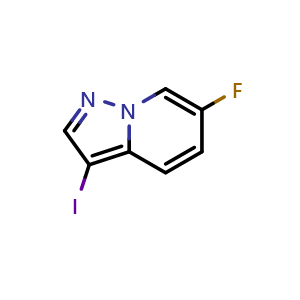 Chemical structure of 6-fluoro-3-iodo-pyrazolo[1,5-a]pyridine , CAS 1934874-71-1, AChemBlock X207403