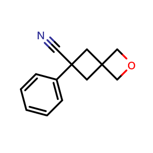 Chemical structure of 6-phenyl-2-oxaspiro[3.3]heptane-6-carbonitrile , CAS 1414513-75-9, AChemBlock X207462