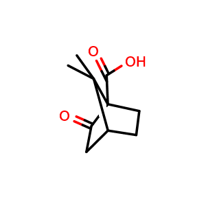 Chemical structure of 7,7-dimethyl-2-oxo-norbornane-1-carboxylic acid , CAS 464-78-8, AChemBlock X207472
