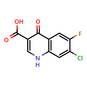Chemical structure of 7-chloro-6-fluoro-4-oxo-1,4-dihydroquinoline-3-carboxylic acid , CAS 88569-32-8, AChemBlock X207541