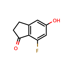 Chemical structure of 7-fluoro-5-hydroxy-2,3-dihydro-1H-inden-1-one , CAS 1092347-76-6, AChemBlock X207553