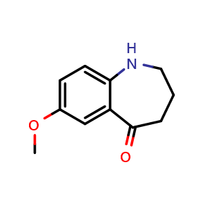 Chemical structure of 7-methoxy-3,4-dihydro-1H-benzo[b]azepin-5(2H)-one , CAS 886366-89-8, AChemBlock X207580