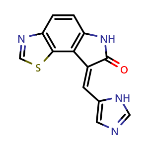 Chemical structure of 8-[(5-Imidazolyl)methylene]-6H-thiazolo[5,4-e]indol-7(8H)-one , CAS 608512-97-6, AChemBlock X207601