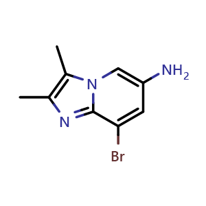 Chemical structure of 8-bromo-2,3-dimethyl-imidazo[1,2-a]pyridin-6-amine , CAS 1216216-37-3, AChemBlock X207607