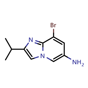Chemical structure of 8-bromo-2-isopropyl-imidazo[1,2-a]pyridin-6-amine , CAS 1226000-18-5, AChemBlock X207610